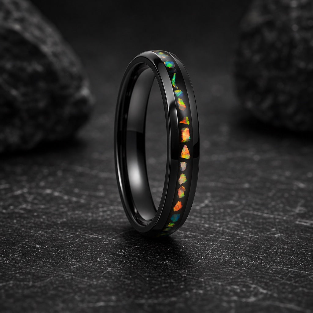 Angel ring showing the true 4mm round soft dome profile in polished black