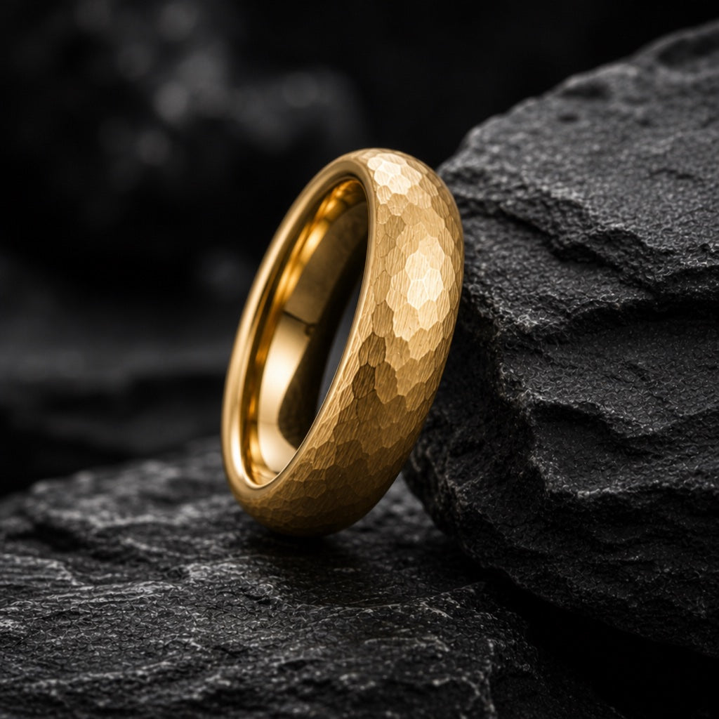 Apollo ring showing the round domed outer profile against dark stone