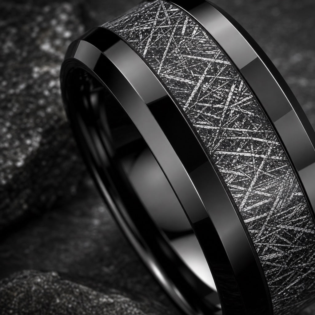 Close-up of the Astro ring's bevelled polished black edges