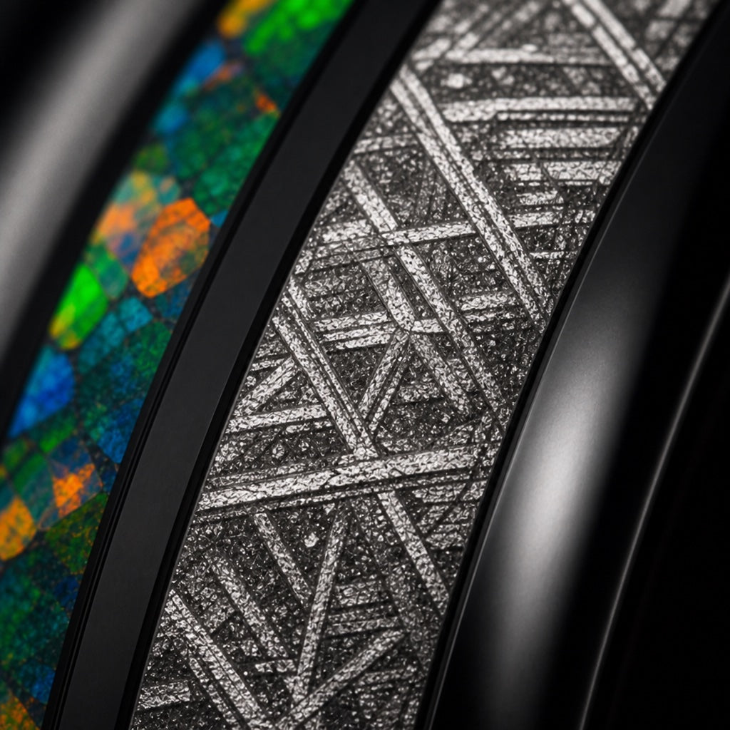 Macro of the Celestial ring's Widmanstätten meteorite channel