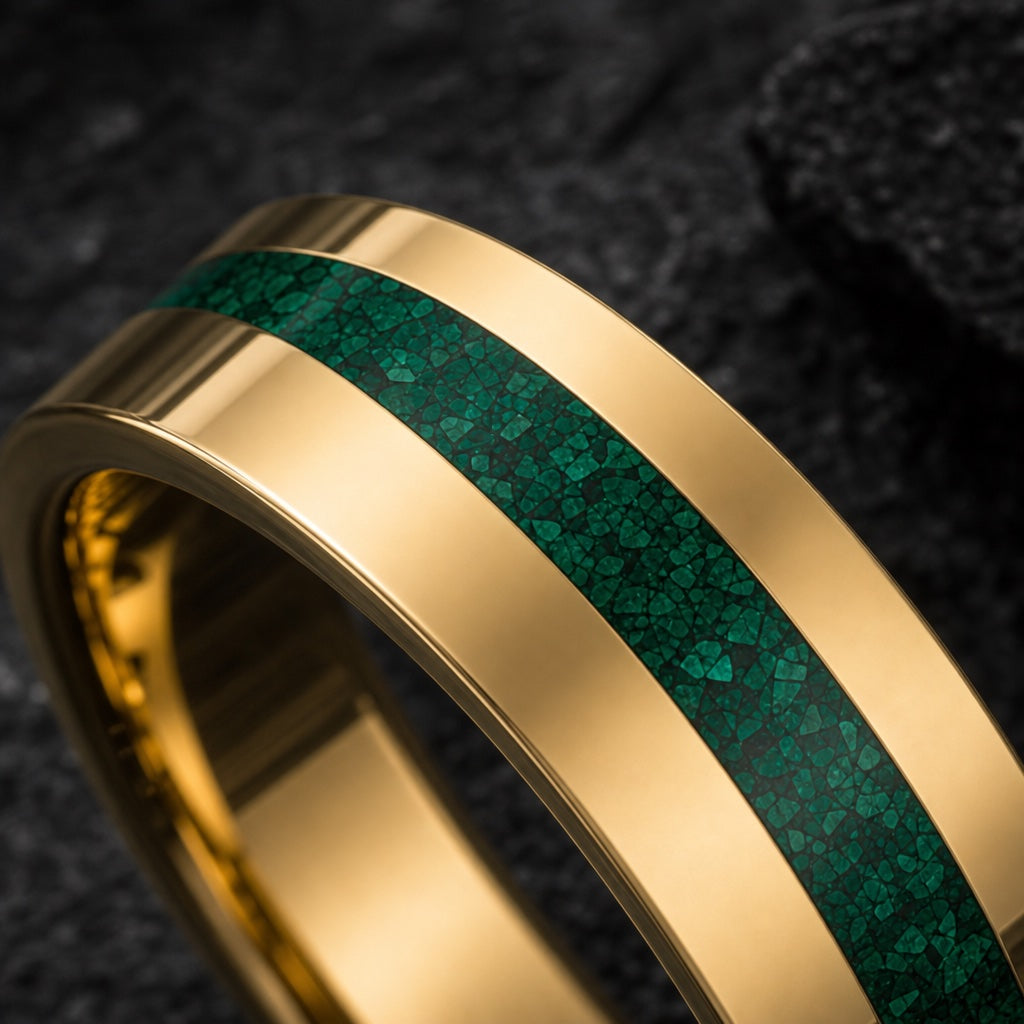 Macro of the Sage ring's off-centre crushed malachite channel