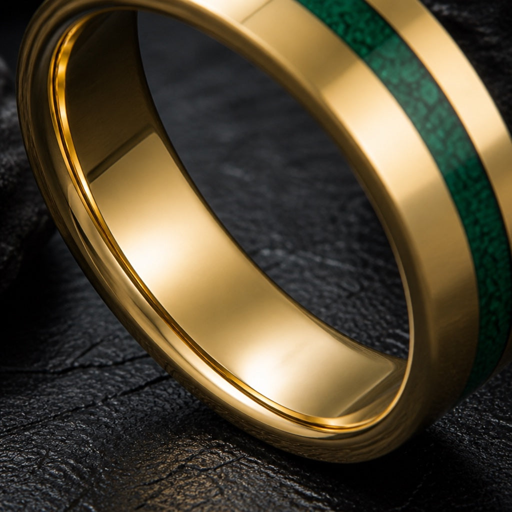 Sage ring angled to show the polished gold interior of the band