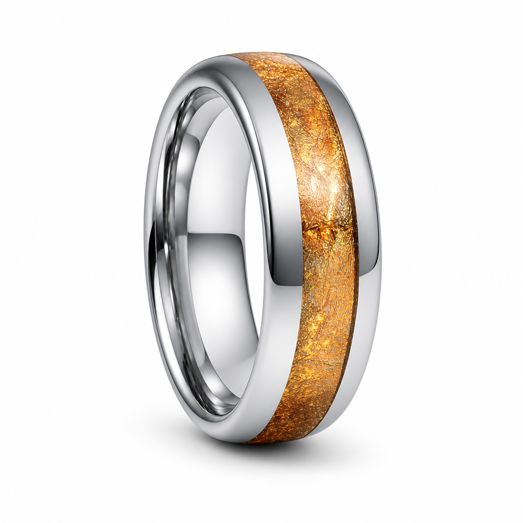 Amber ring — standing clean packshot on white