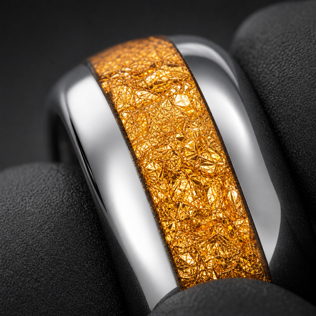 Amber ring — macro gold foil inlay detail