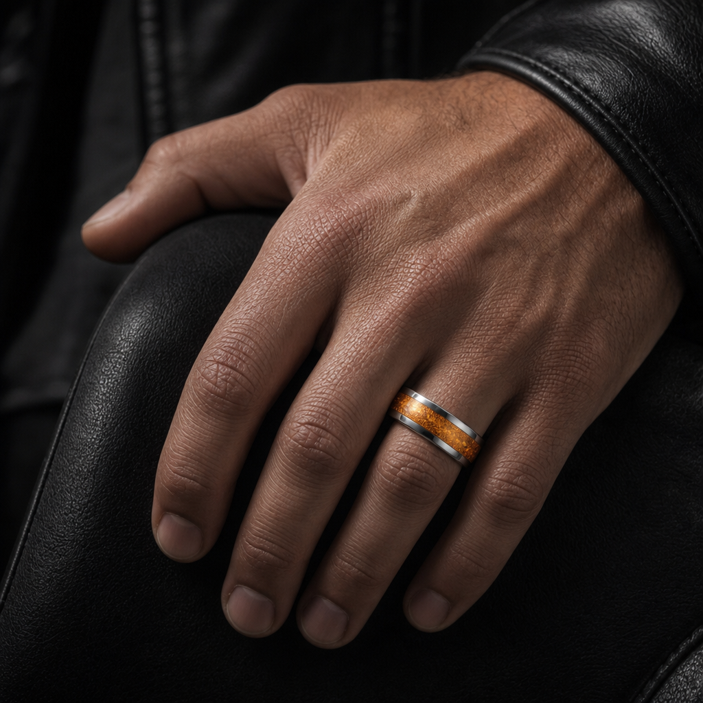 Amber ring — lifestyle on hand