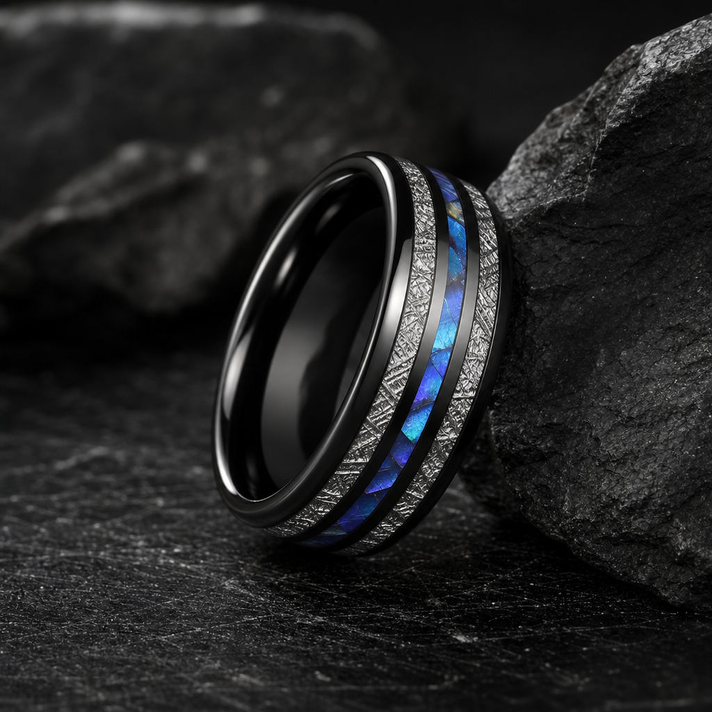 Andromeda ring — hero on charcoal stone