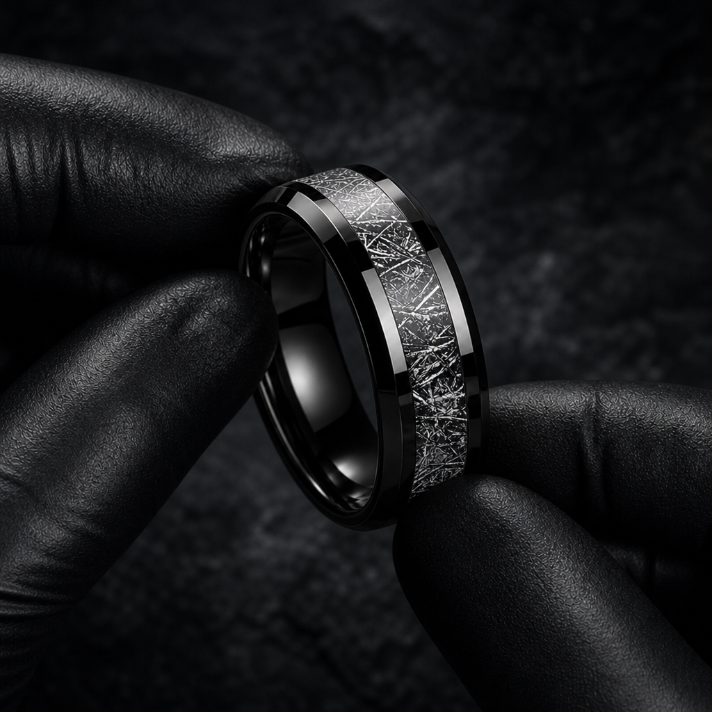 Astro ring — held in black latex gloves