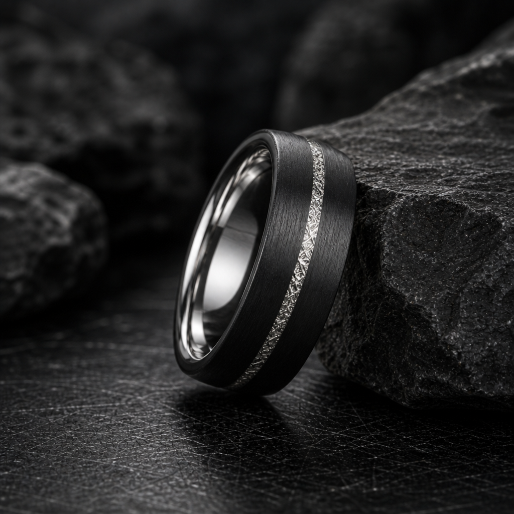 Comet ring — hero on charcoal stone