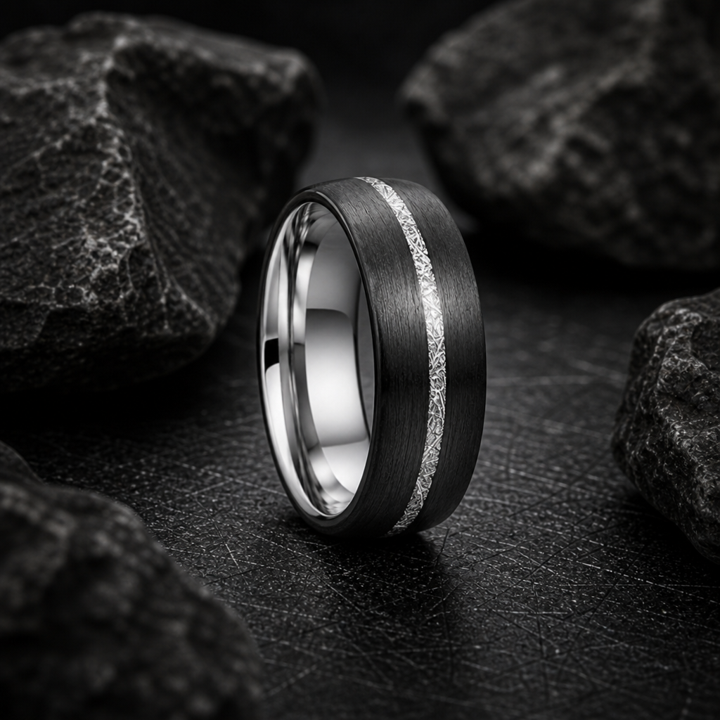 Comet ring — standing three-quarter on stone