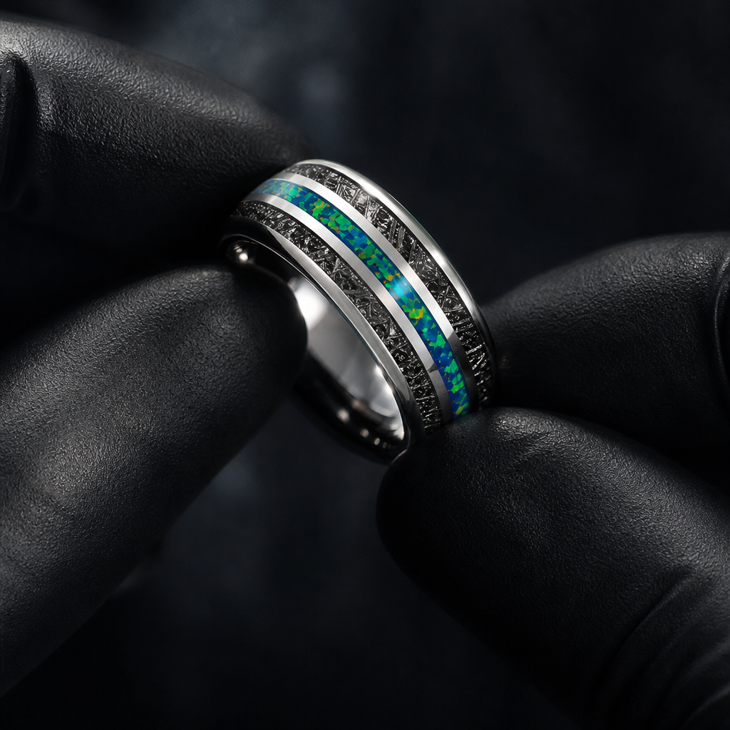 Nebula ring — held in black latex gloves