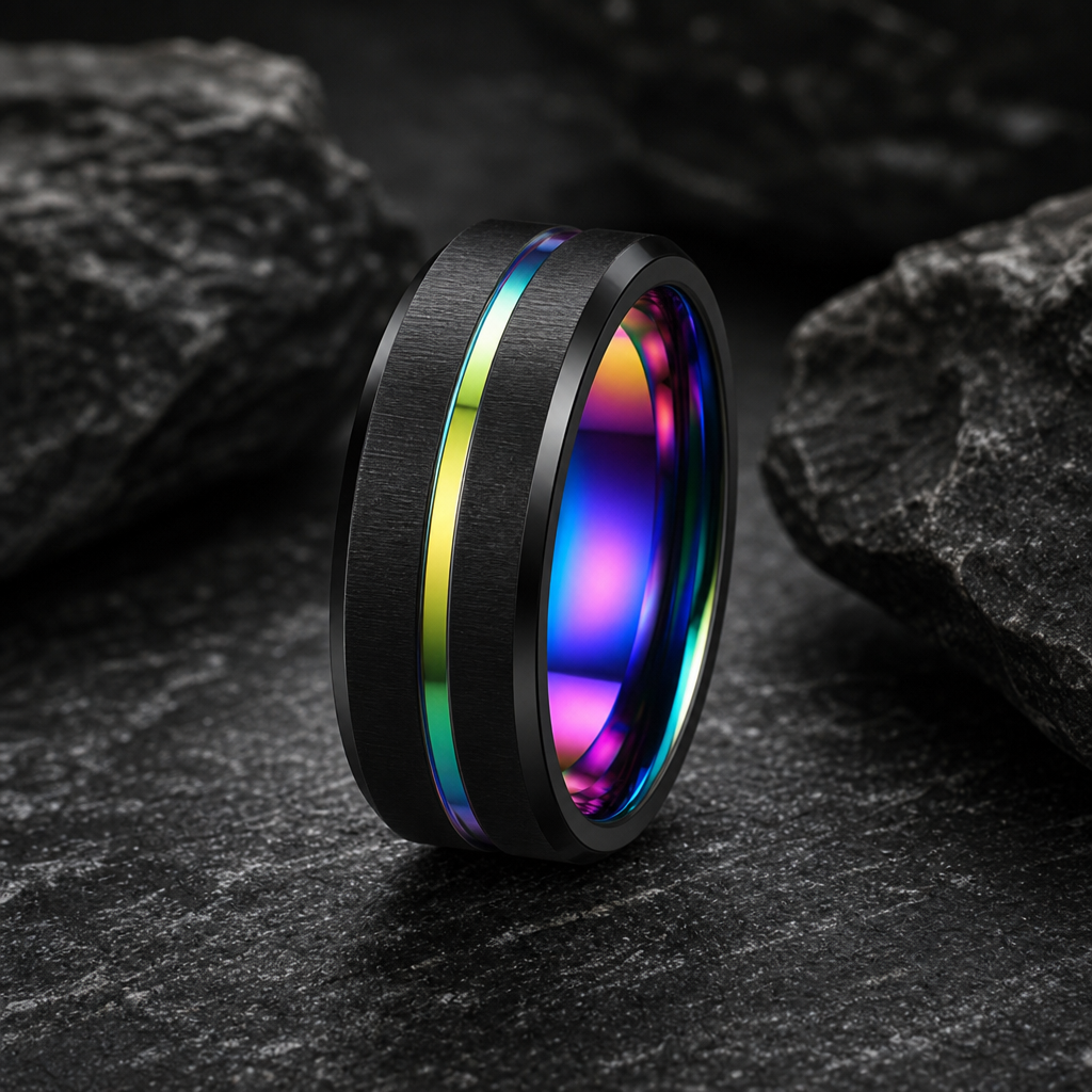 Spectrum ring — standing three-quarter on stone