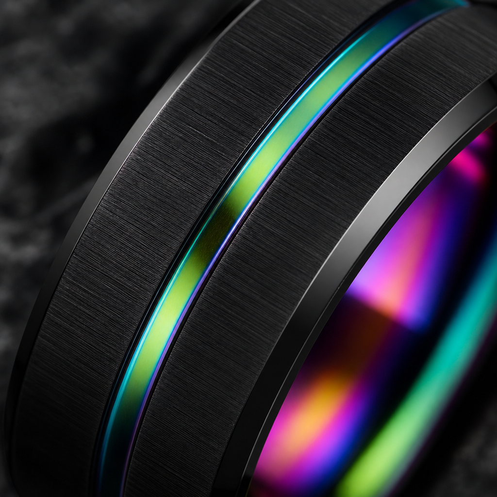 Spectrum ring — macro iridescent inlay detail