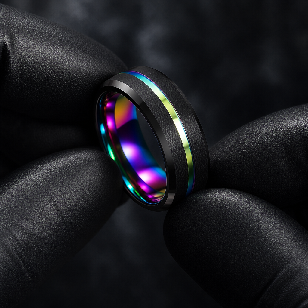 Spectrum ring — held in black latex gloves