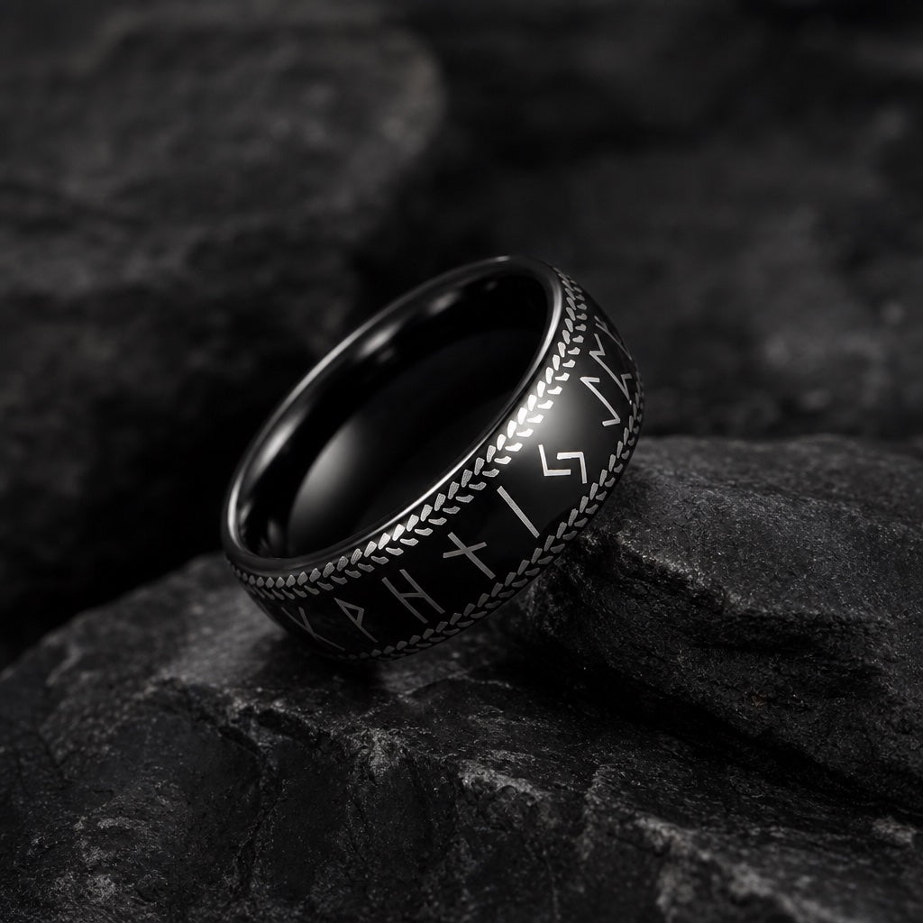 Berserker ring showing the round domed outer profile and Norse face pattern