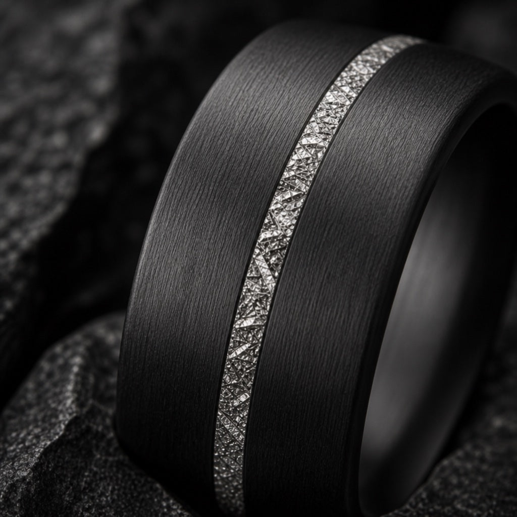 Extreme close-up of the Comet ring's brushed black exterior