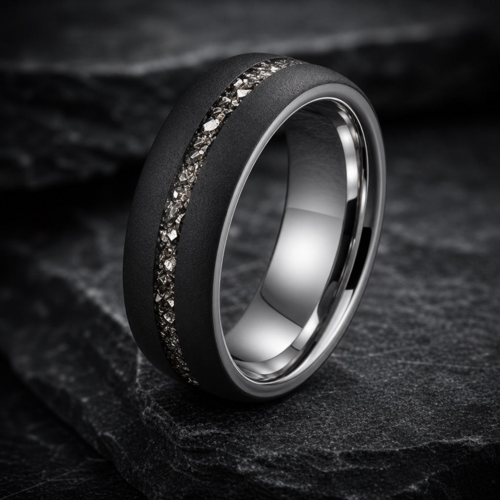 Orion ring angled to show the polished silver interior of the band