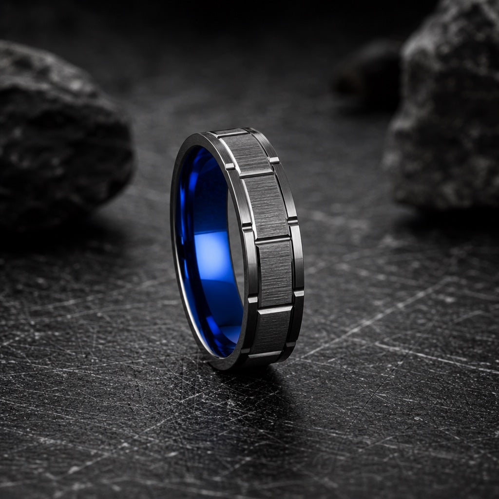 Wonder ring showing flat square knife edges and offset centre grooves against flanking notches